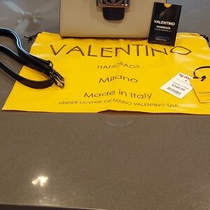 Valentino Black and Cream Bag with Bold Buckle